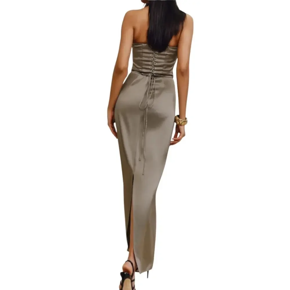 Reformation Aryiah Corset Maxi Dress Satin Strapless Gown Formal Bridal Holiday - Picture 2 of 13